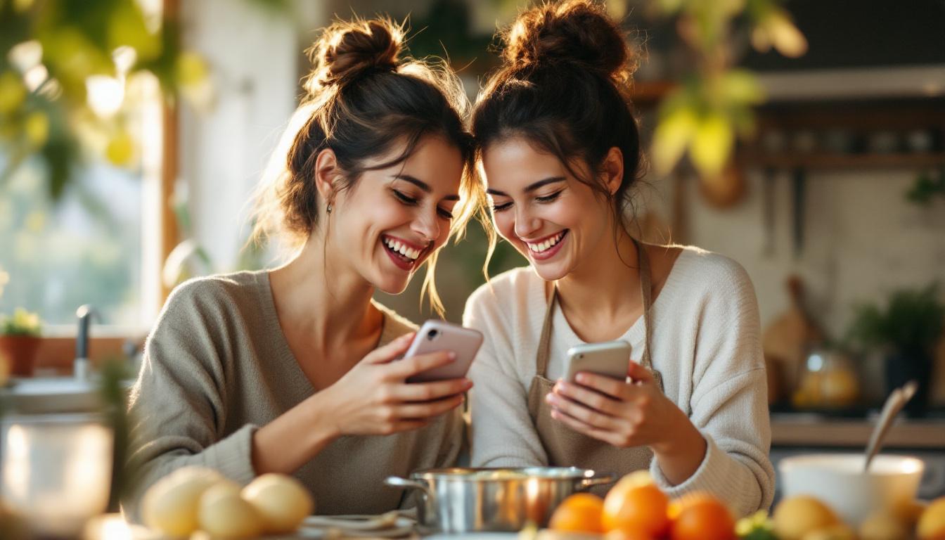 Two people cooking together in a sunlit kitchen
